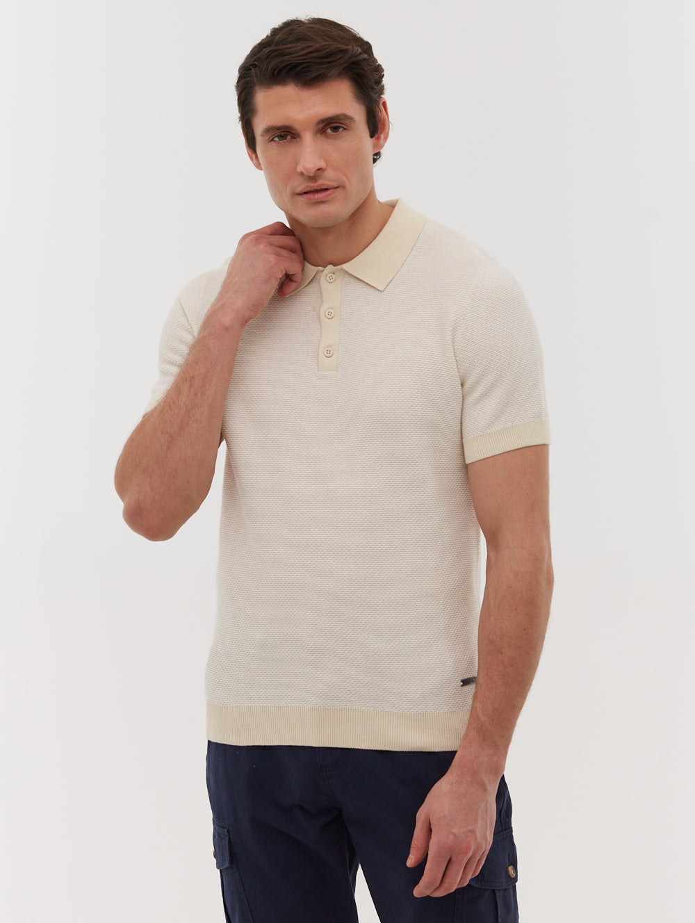 Totti Beige Polos SS Knit with 2 Colour Transfer Shot 1
