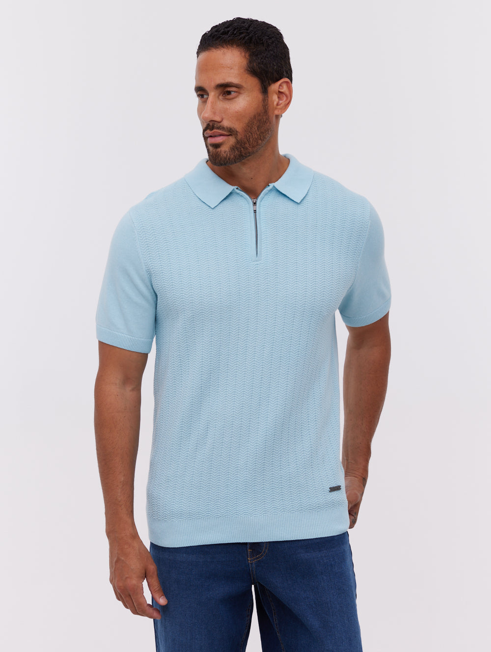 Brescia Blue Polos SS Knit Zip Chevron Shot 1