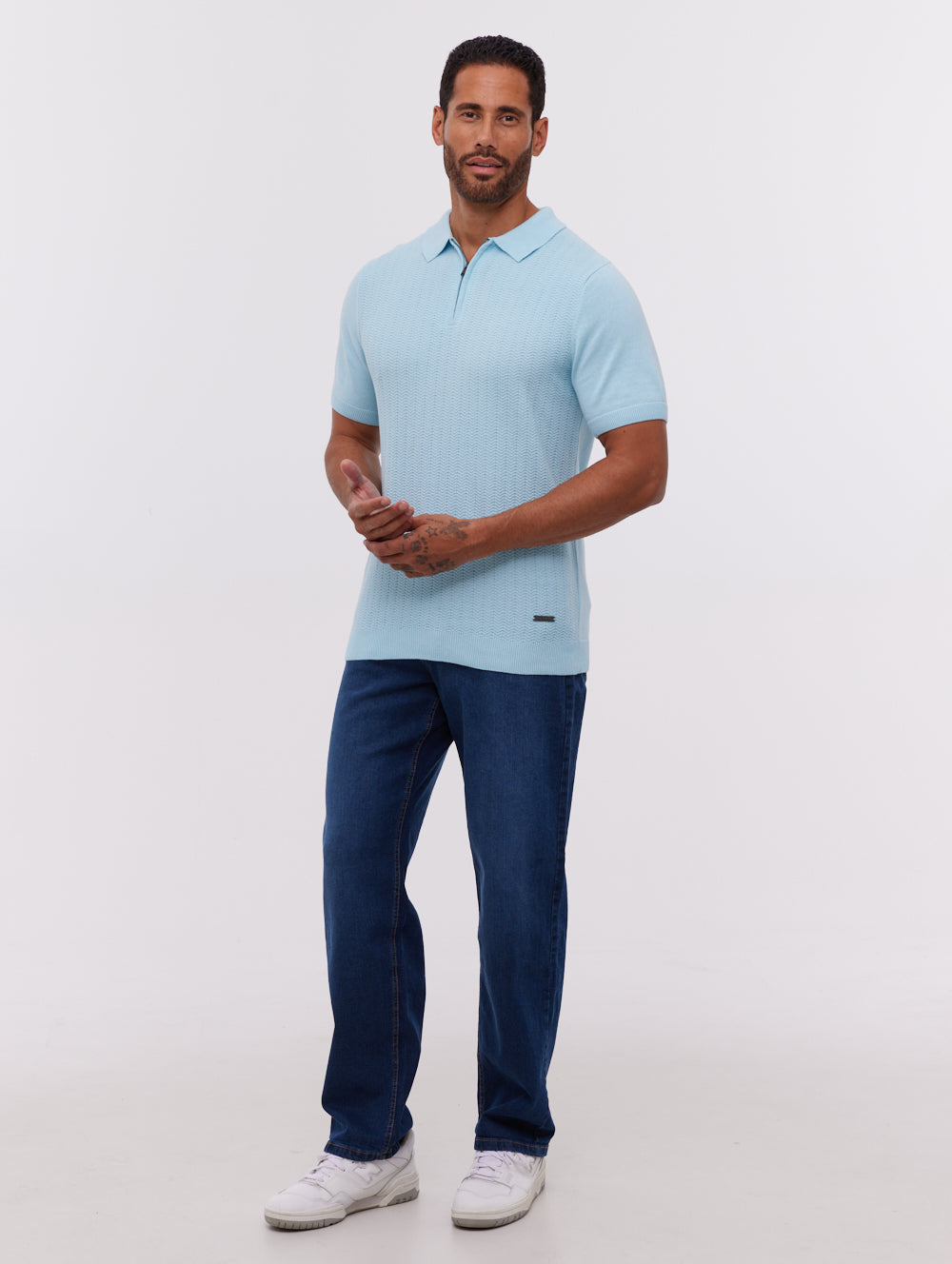 Brescia Blue Polos SS Knit Zip Chevron Shot 1