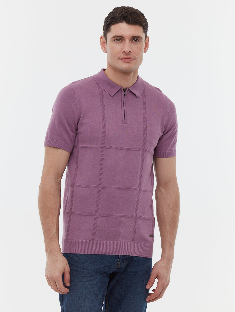 Navaro Purple Polos SS Knit Zip Links Stitch Shot 1