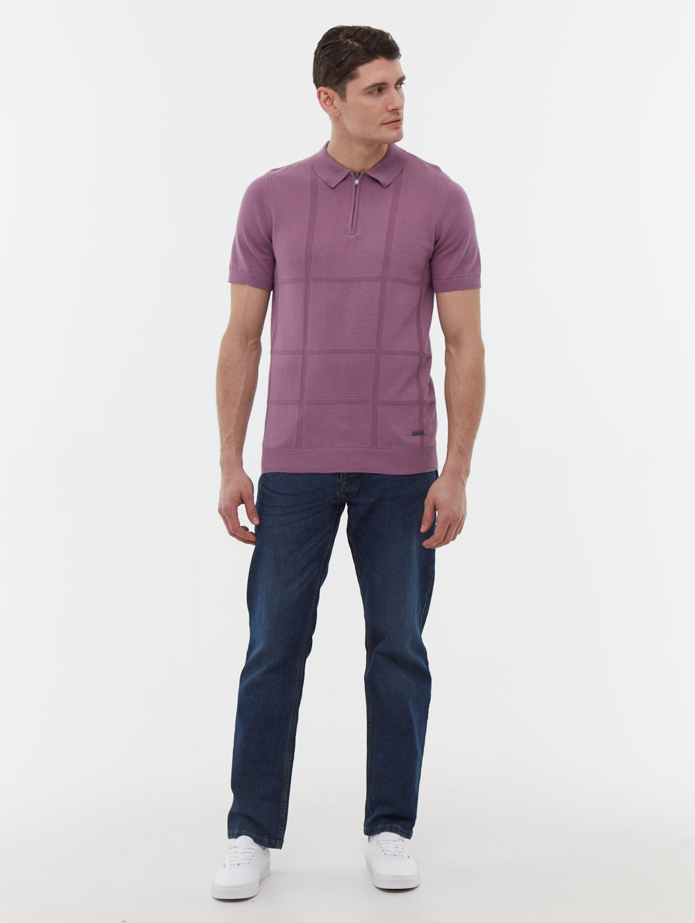 Navaro Purple Polos SS Knit Zip Links Stitch Shot 1
