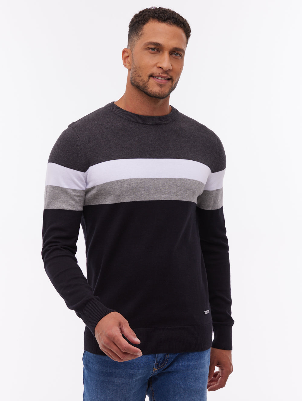 Jayani Black BK001 Knit Crews Striped Colourblock Shot 1