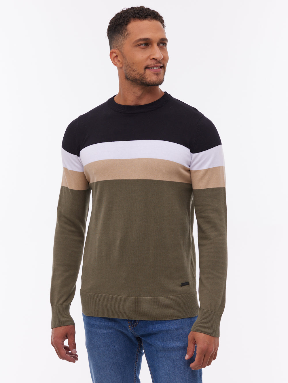 Jayani Green KH001 Knit Crews Striped Colourblock Shot 1