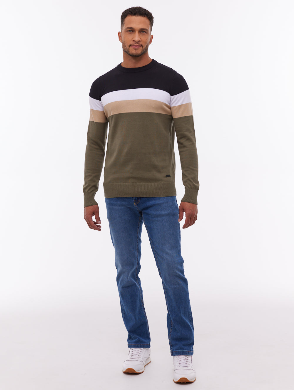 Jayani Green KH001 Knit Crews Striped Colourblock Shot 1