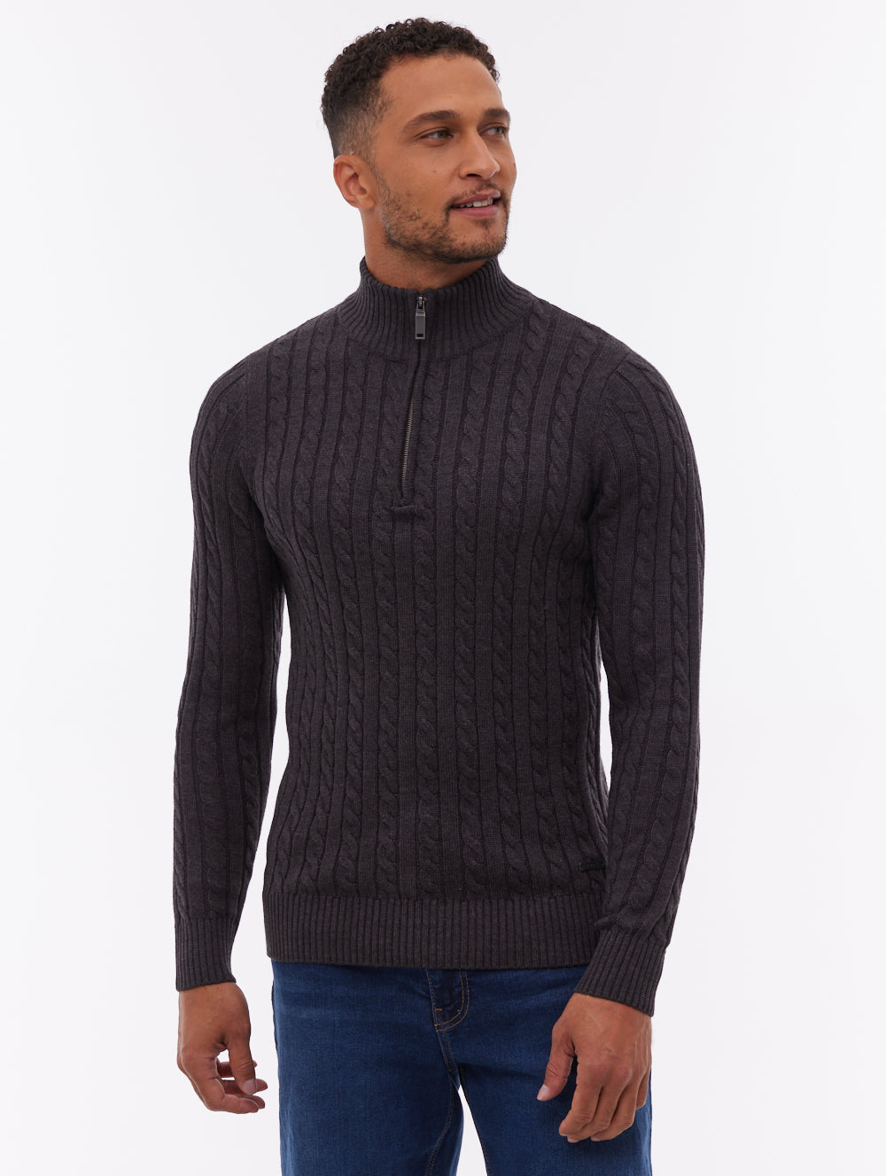 Rasola Grey GY002X Knit 1/4 Zips Cable 7 Gauge Shot 1