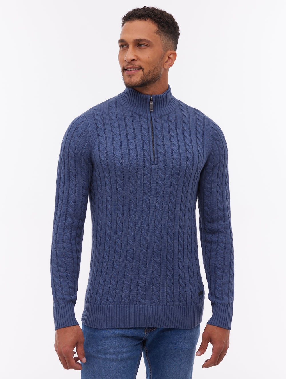 Rasola Blue NY030 Knit 1/4 Zips Cable 7 Gauge Shot 1