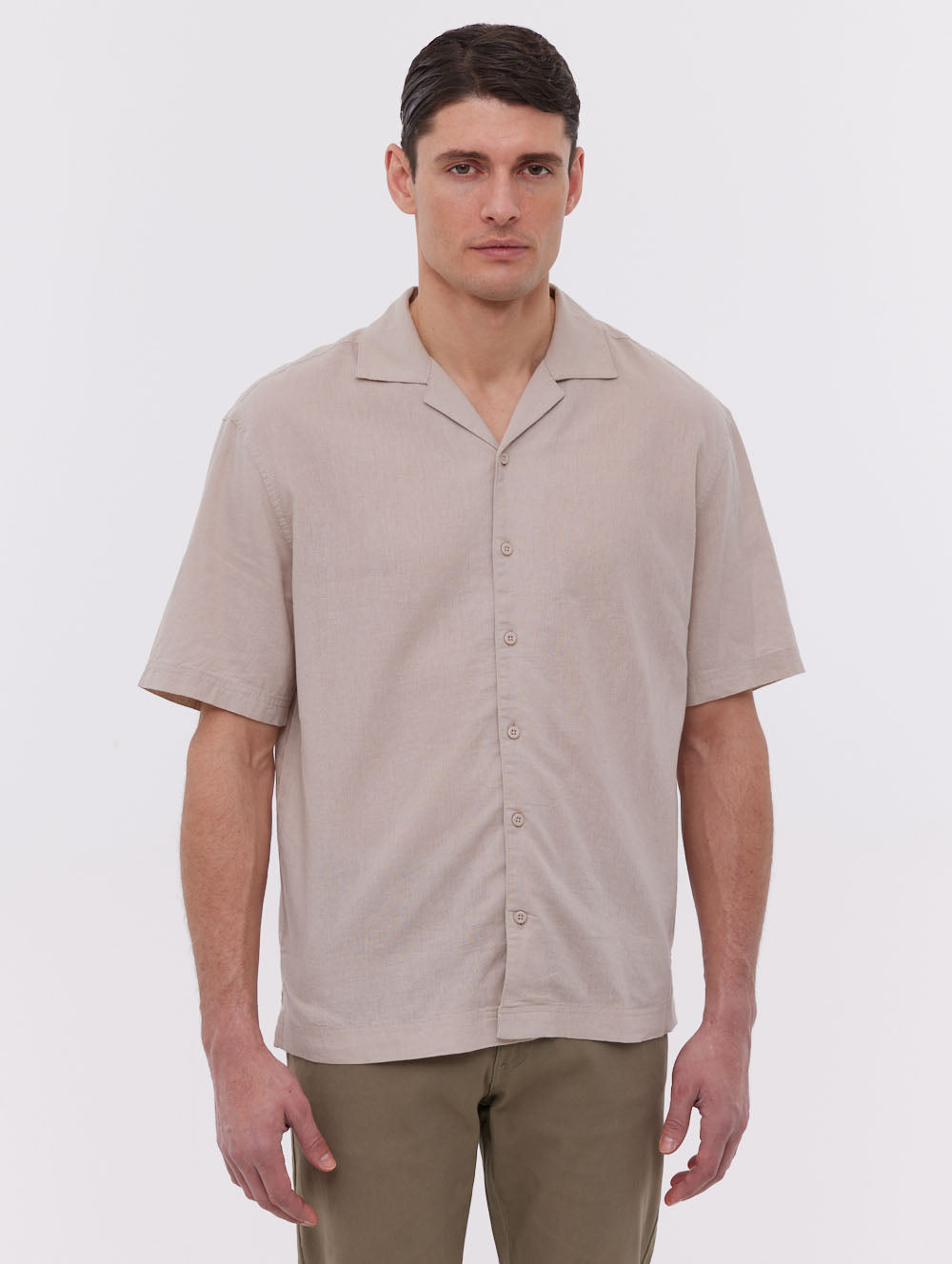 Auxin Beige Shirts SS Linen Shot 1