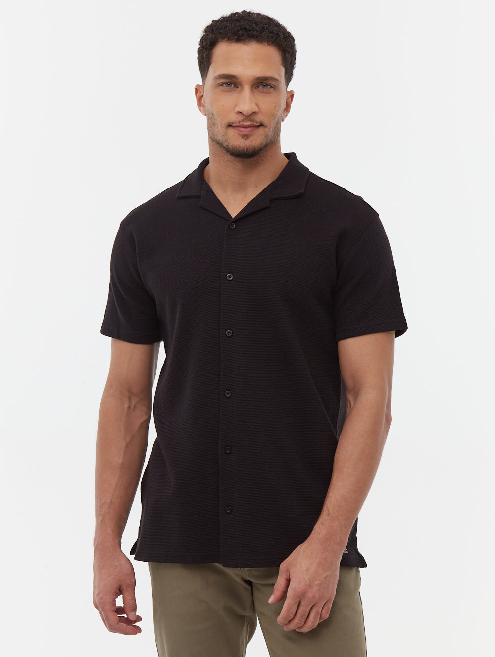 Pilima Black Polos Shirt Button Through Revere Shot 1