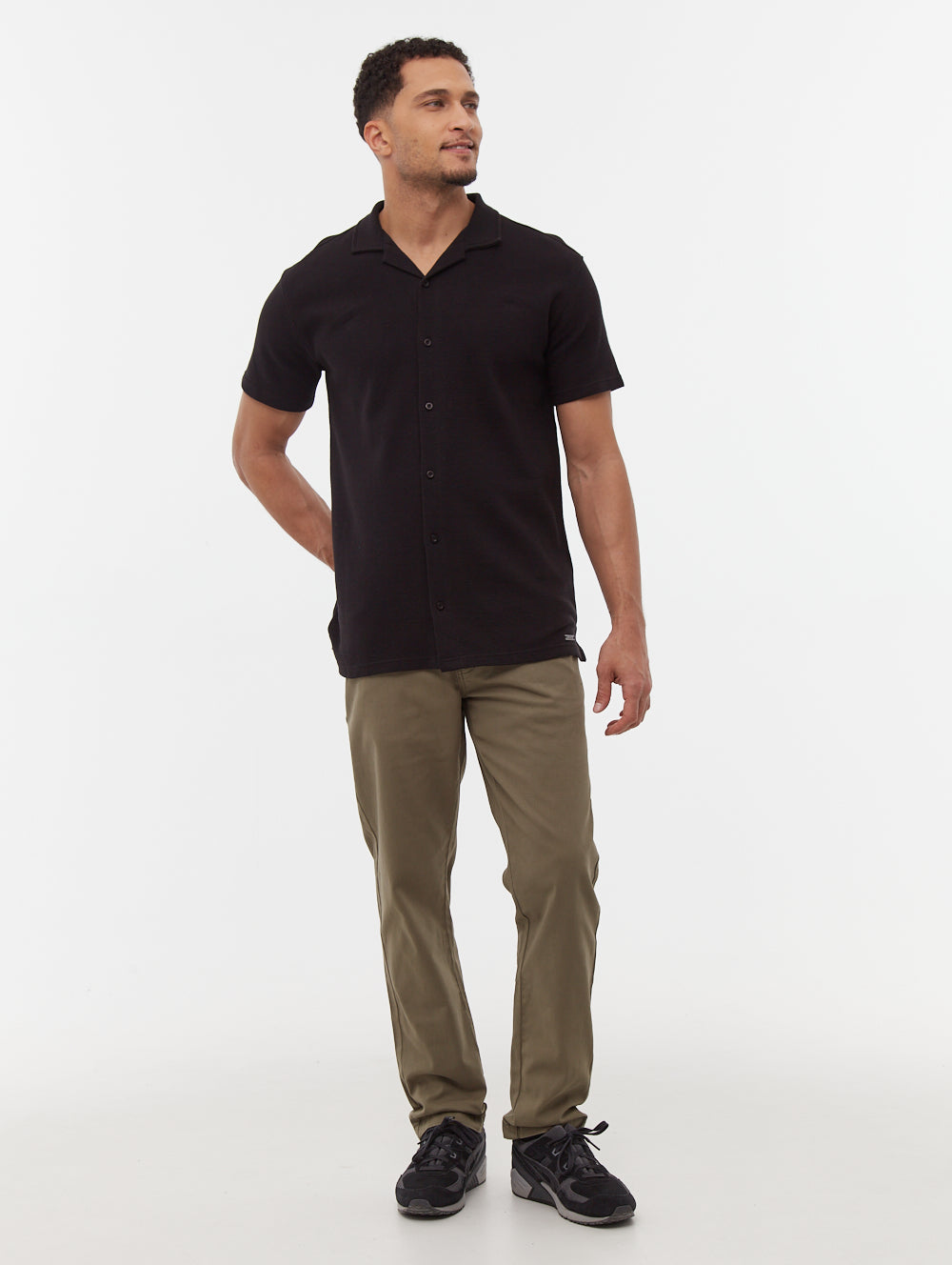 Pilima Black Polos Shirt Button Through Revere Shot 1