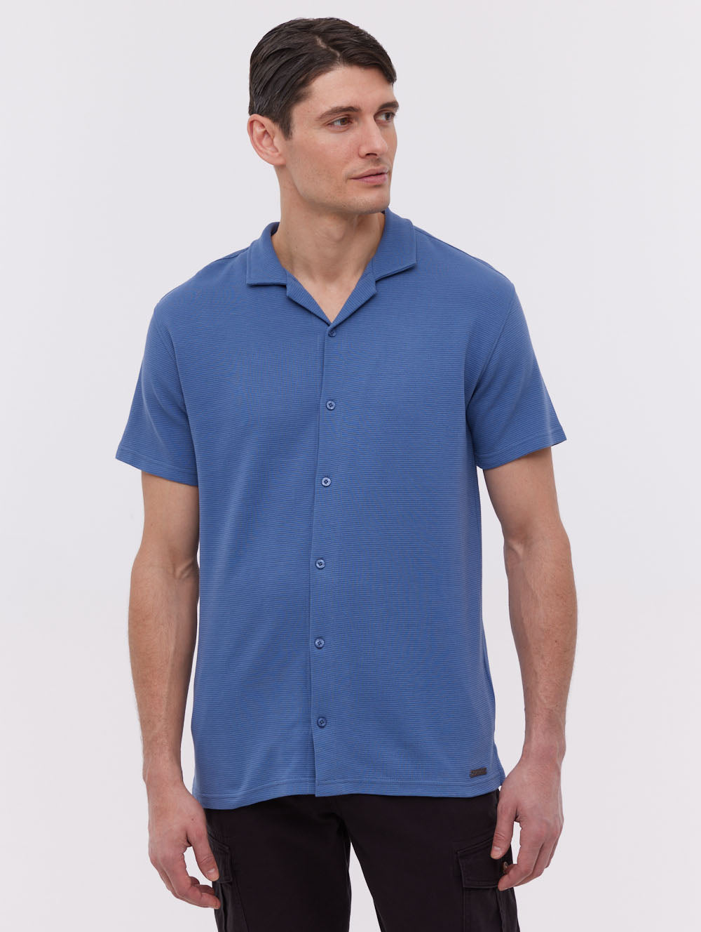 Pilima Blue Polos Shirt Button Through Revere Shot 1