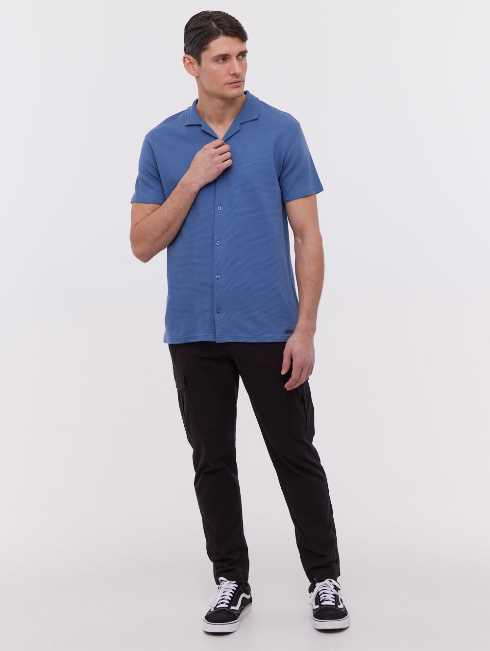 Pilima Blue Polos Shirt Button Through Revere Shot 1