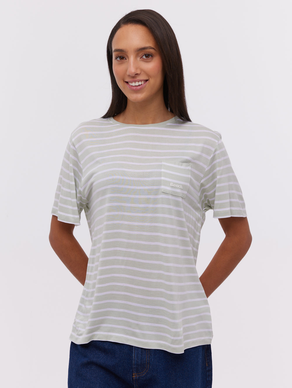 Nouria Green GR015 Tops SS Striped Shot 1