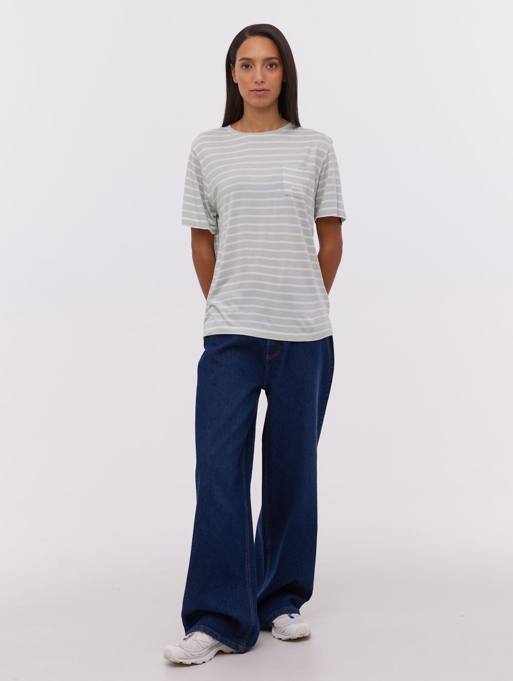 Nouria Green GR015 Tops SS Striped Shot 1