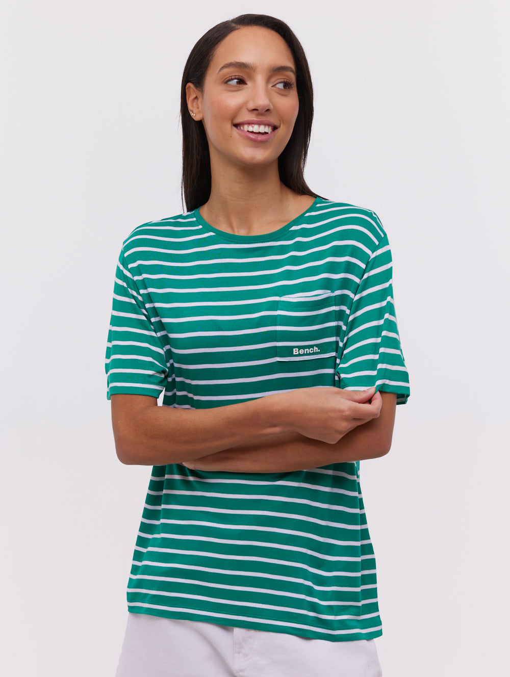 Nouria Green GR020 Tops SS Striped Shot 1