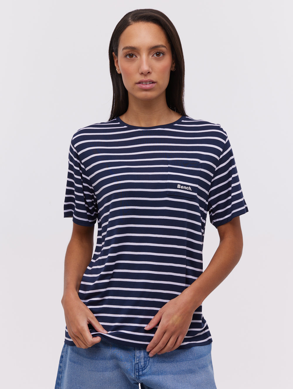 Nouria Blue NY001 Tops SS Striped Shot 1
