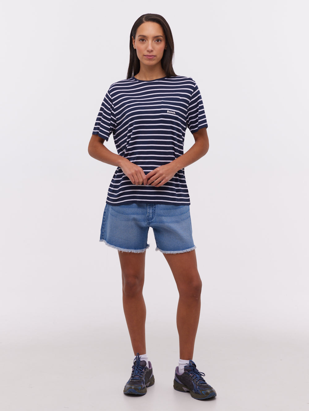 Nouria Blue NY001 Tops SS Striped Shot 1