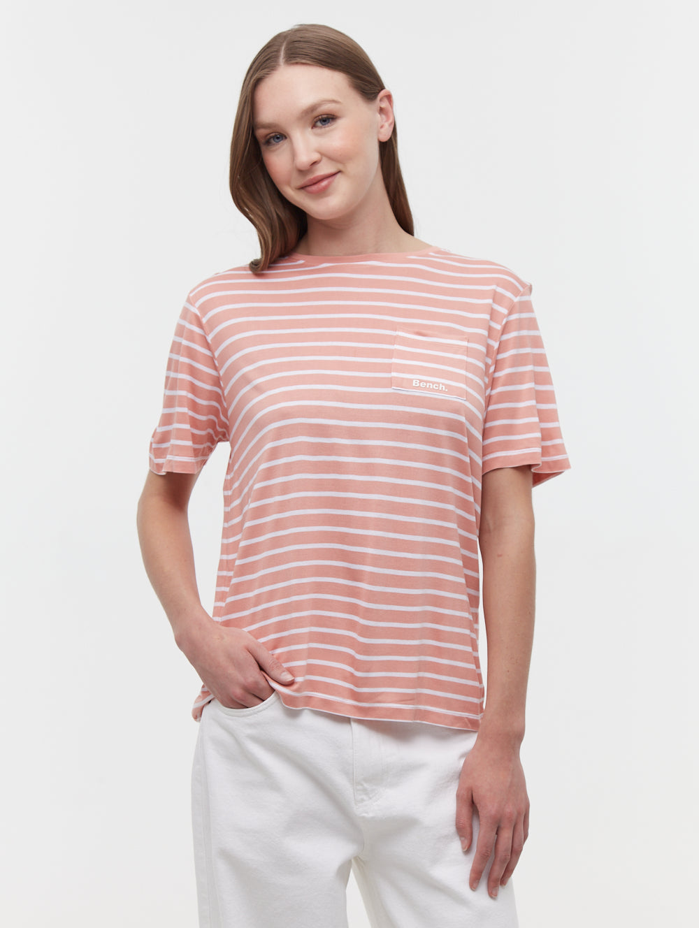 Nouria Pink OR126 Tops SS Striped Shot 1