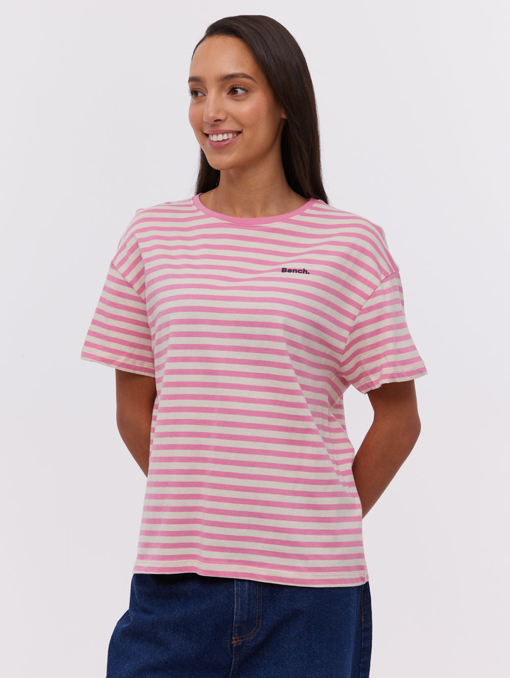 Aife Pink Tops SS Striped Shot 1