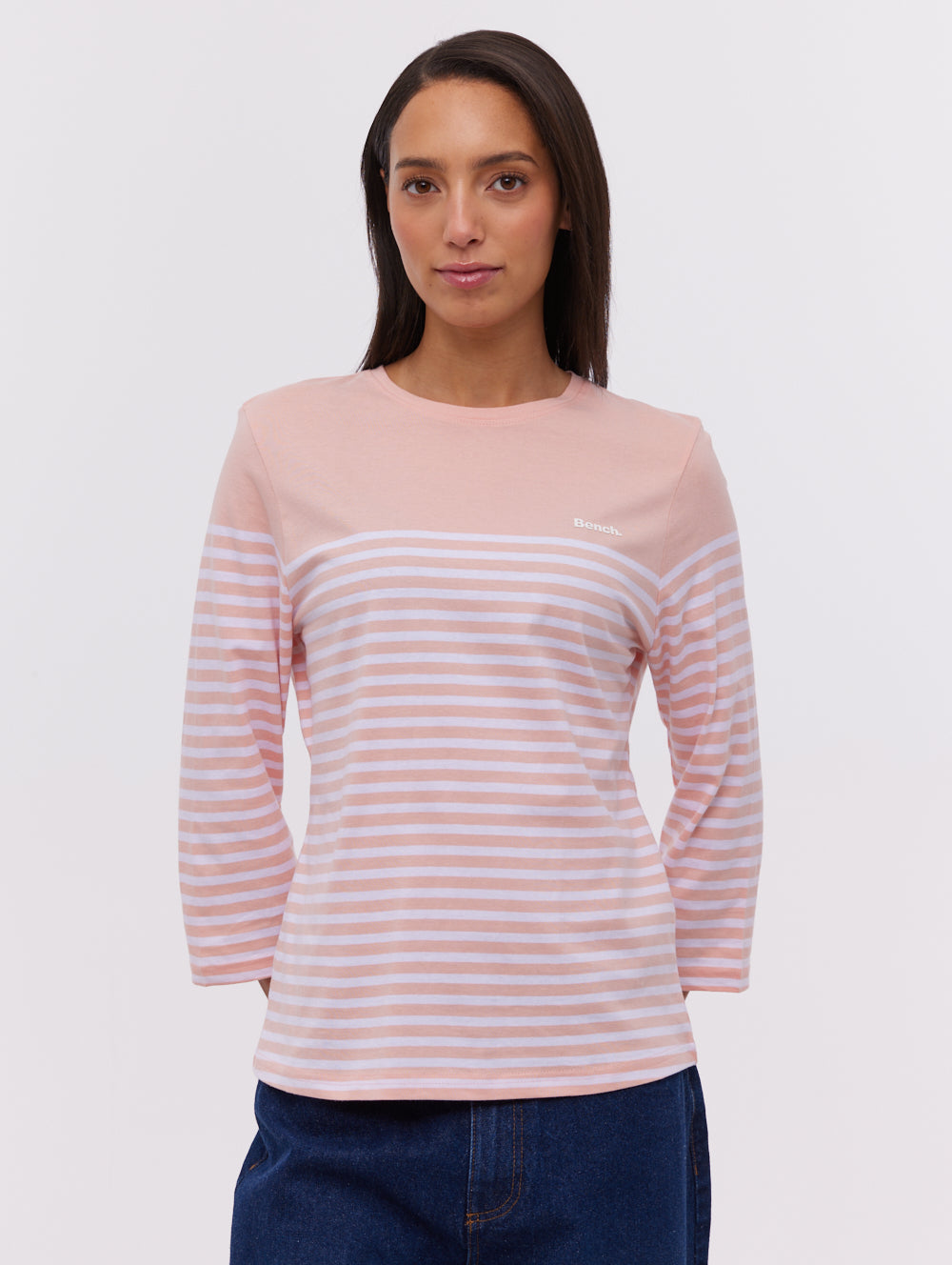 Arian Pink Tops LS Striped Colourblock Shot 1