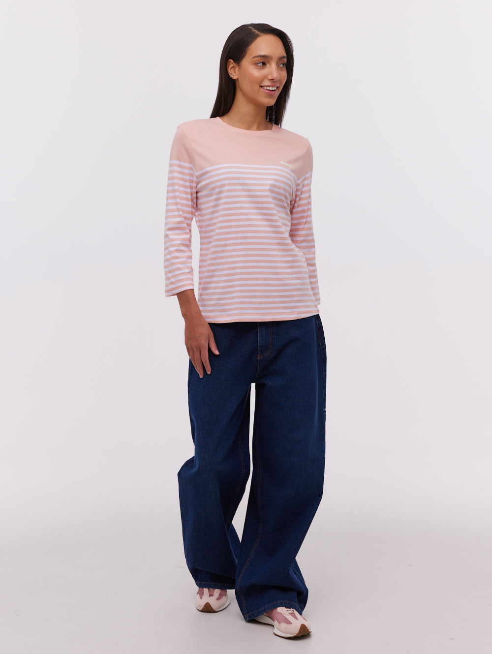 Arian Pink Tops LS Striped Colourblock Shot 1