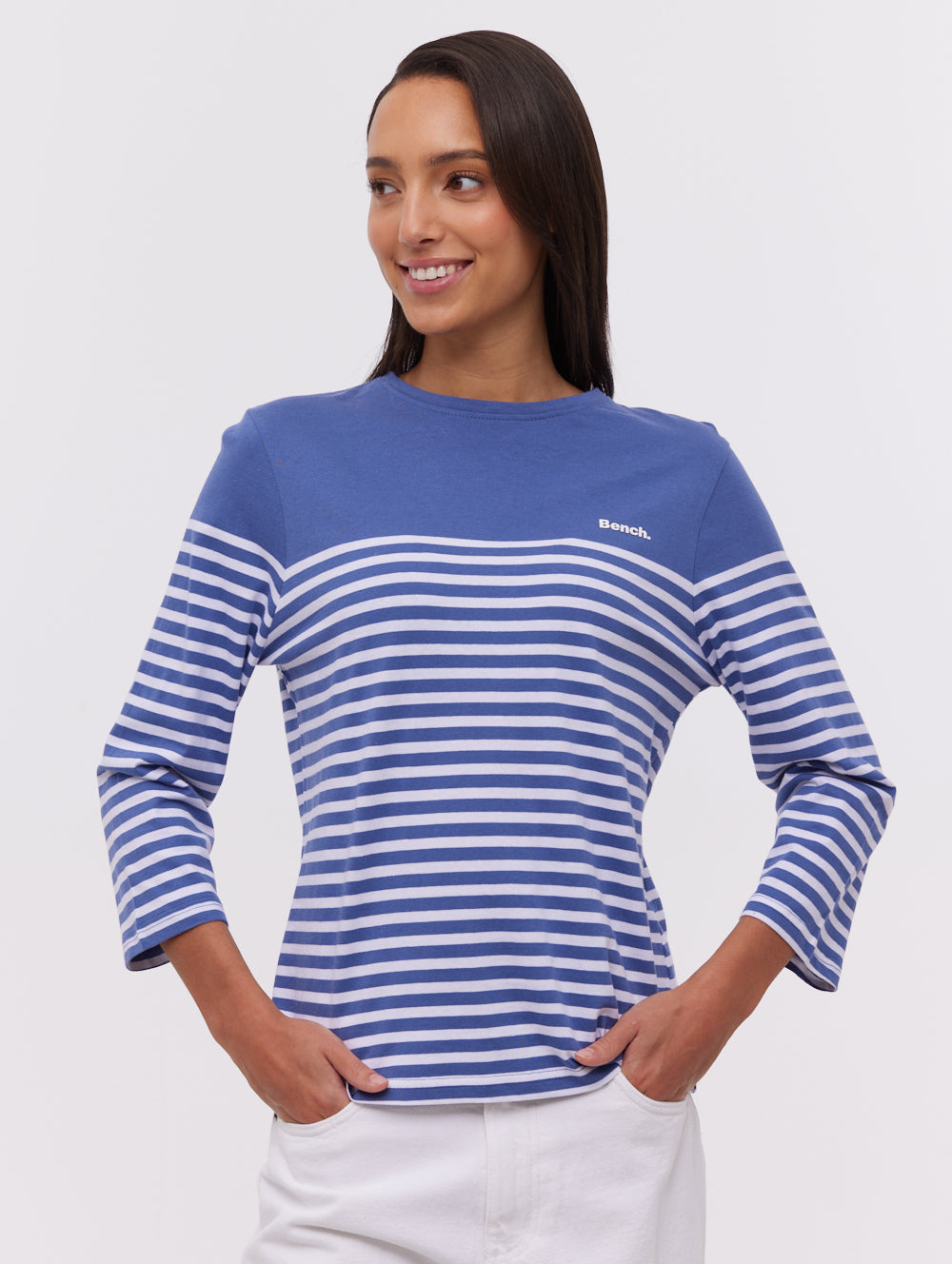 Arian Blue SK009 Tops LS Striped Colourblock Shot 1