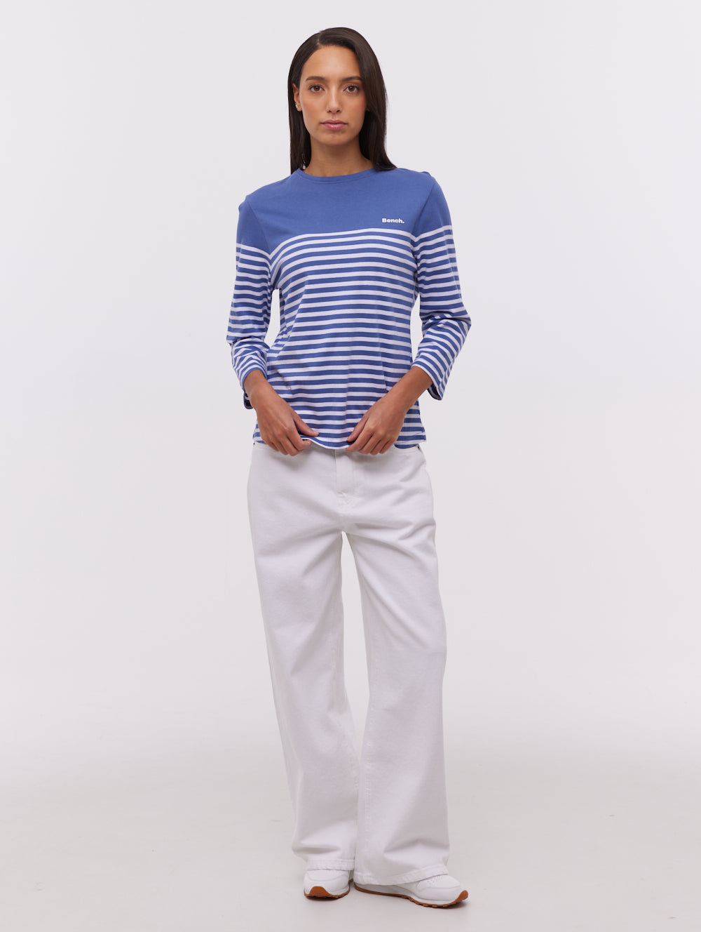 Arian Blue SK009 Tops LS Striped Colourblock Shot 1