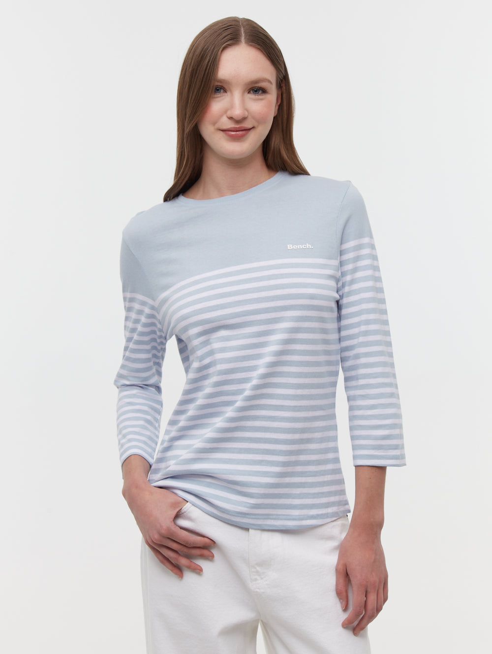 Arian Blue SK011 Tops LS Striped Colourblock Shot 1