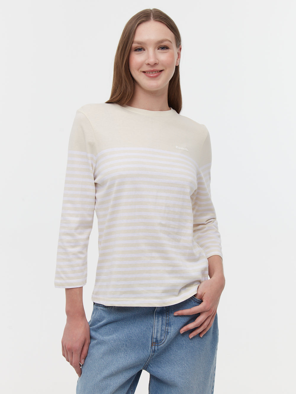 Arian Grey Tops LS Striped Colourblock Shot 1