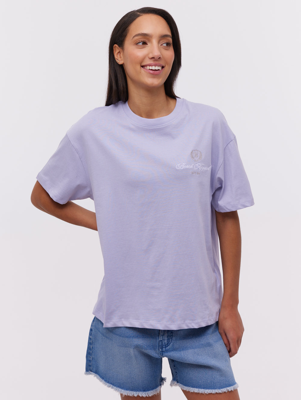 Taja Purple Tees SS Oversized Embroidery Front Back Shot 1