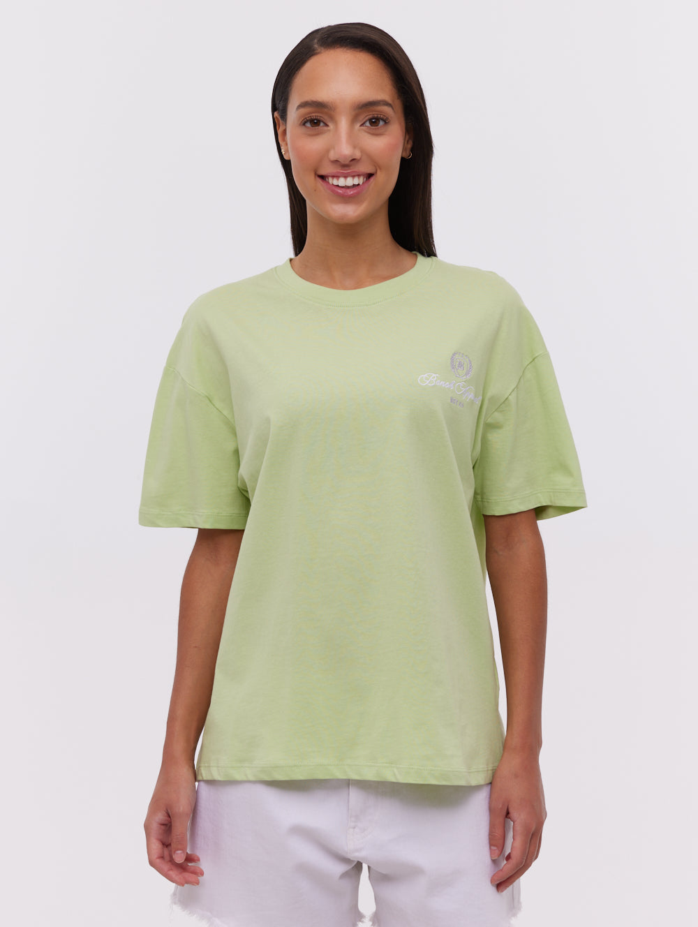 Taja Green Tees SS Oversized Embroidery Front Back Shot 1