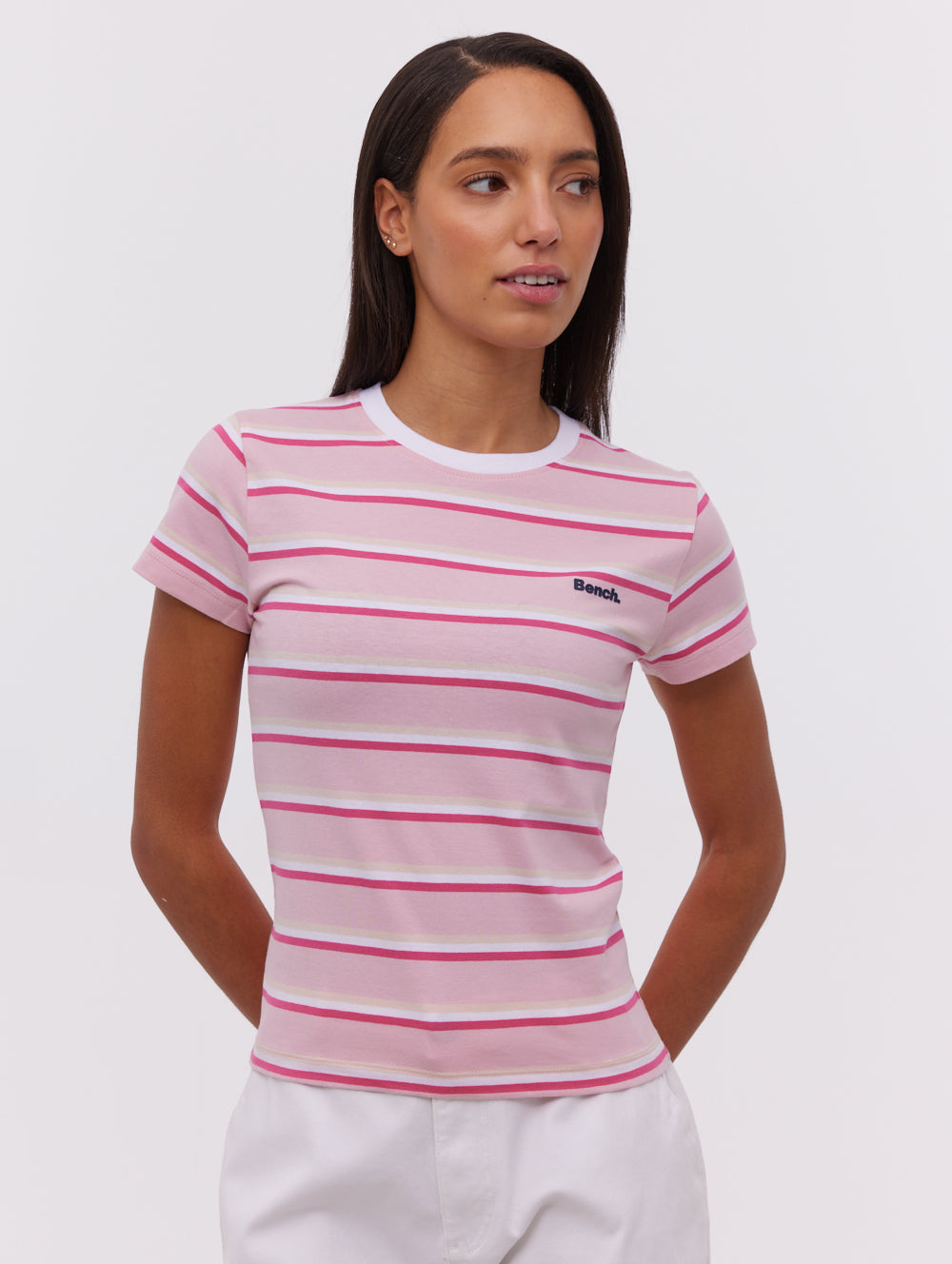 Hollier Pink Tees SS Striped Stretched Shot 1