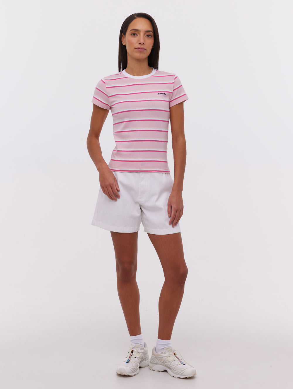 Hollier Pink Tees SS Striped Stretched Shot 1