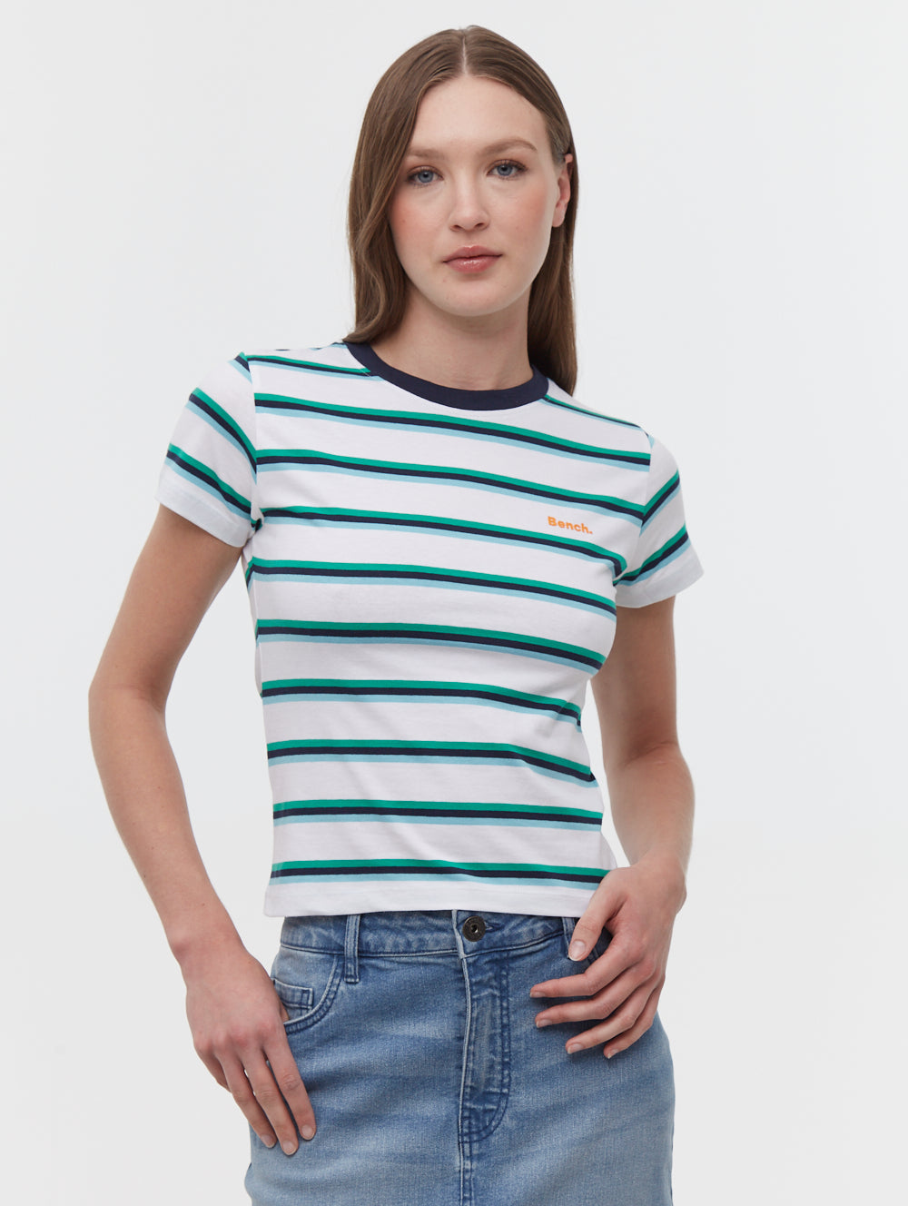 Hollier Blue WH001 Tees SS Striped Stretched Shot 1