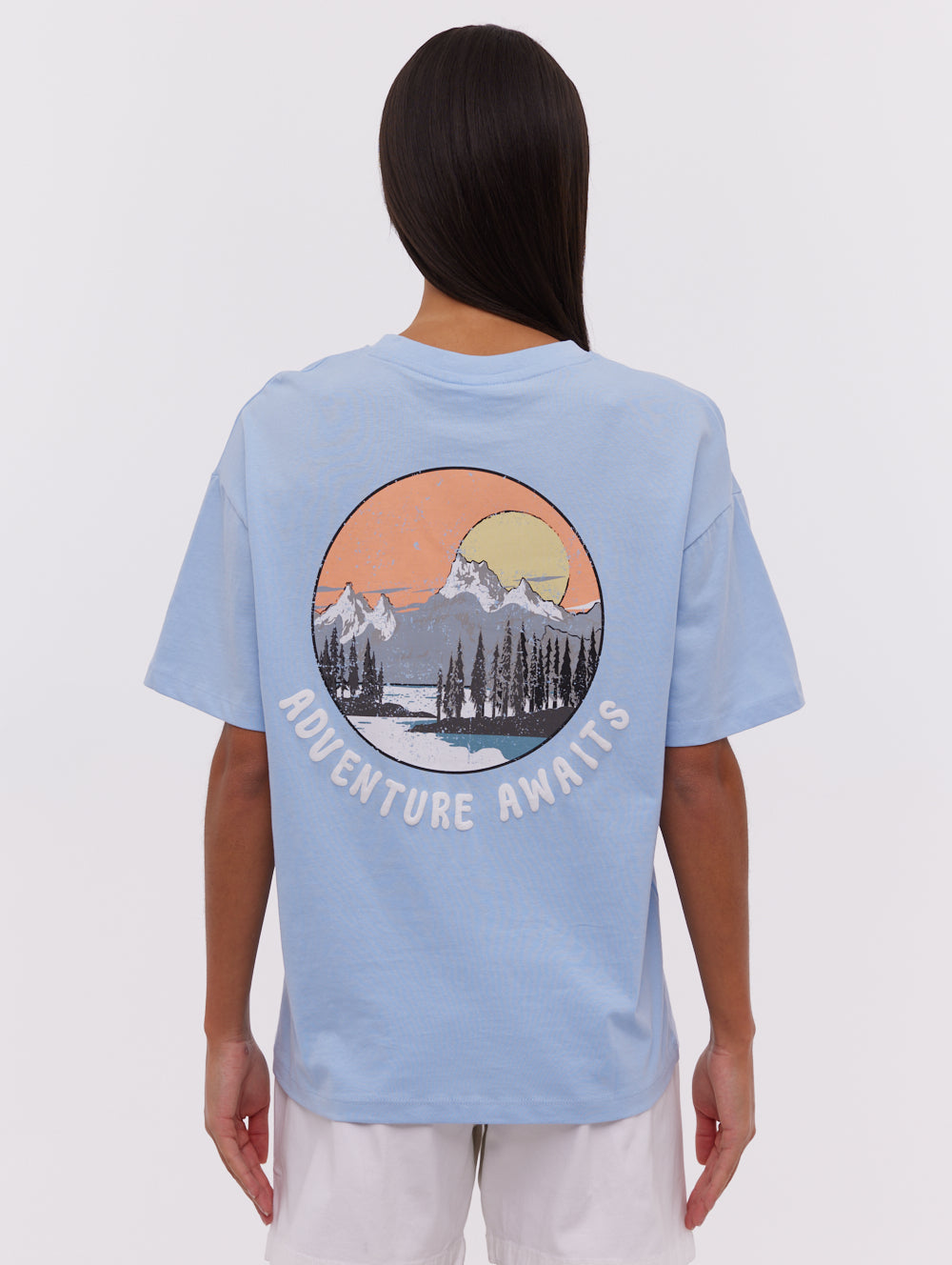Pheena Blue Tees SS Oversized Graphic Front Back Shot 1