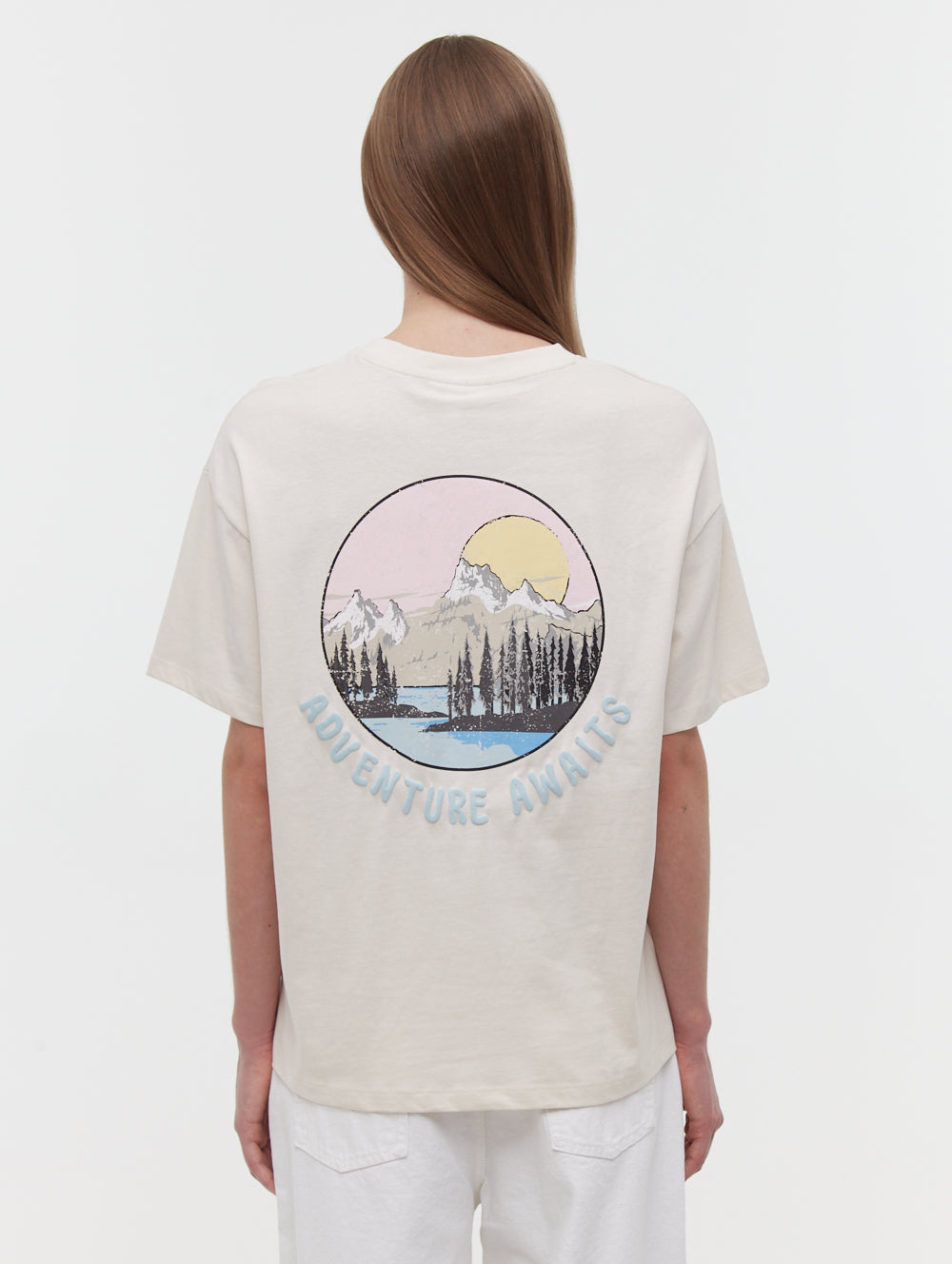 Pheena White Tees SS Oversized Graphic Front Back Shot 1