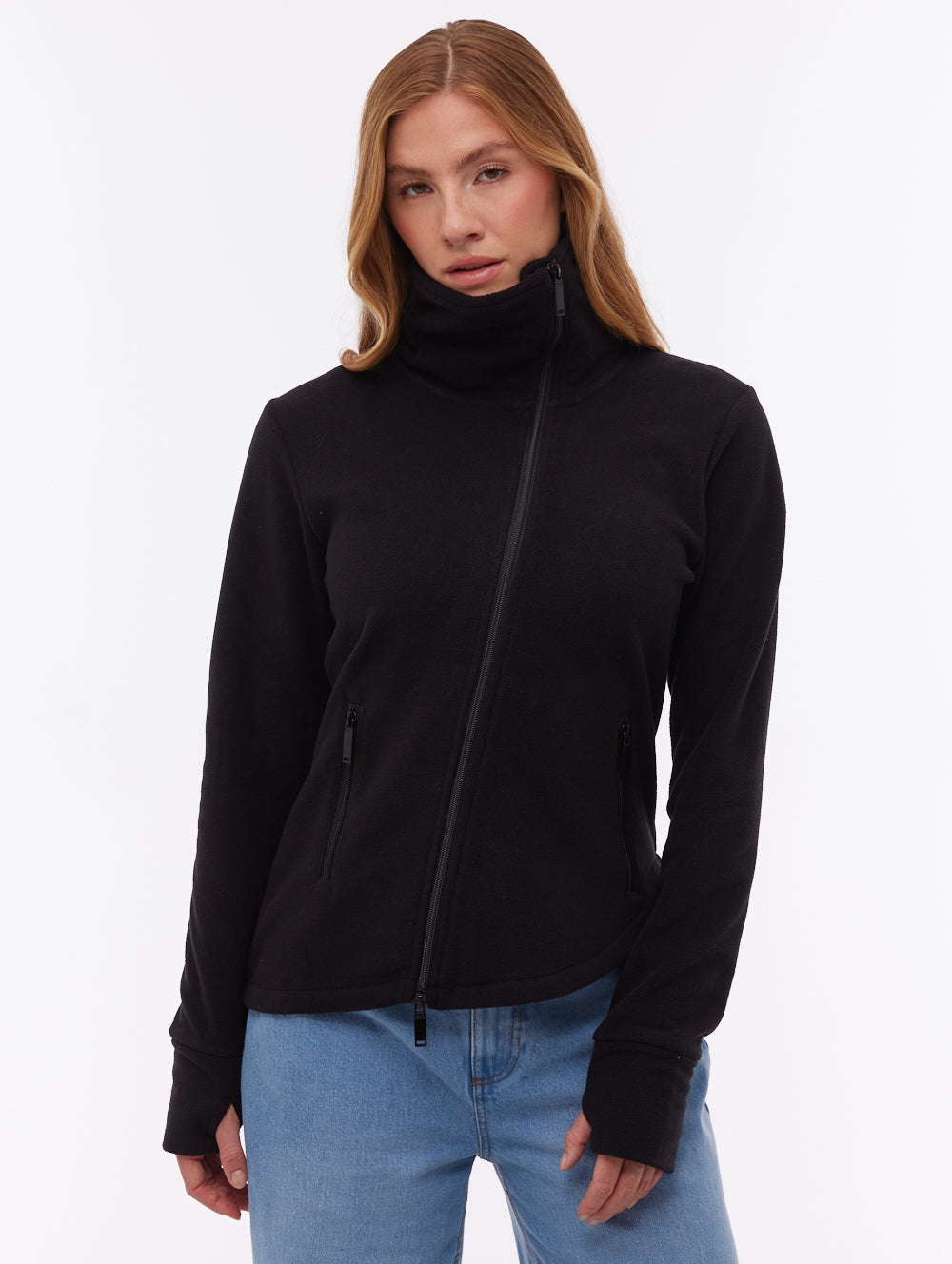 Symmy Asymmetric Zip-Up Funnel Neck - Black