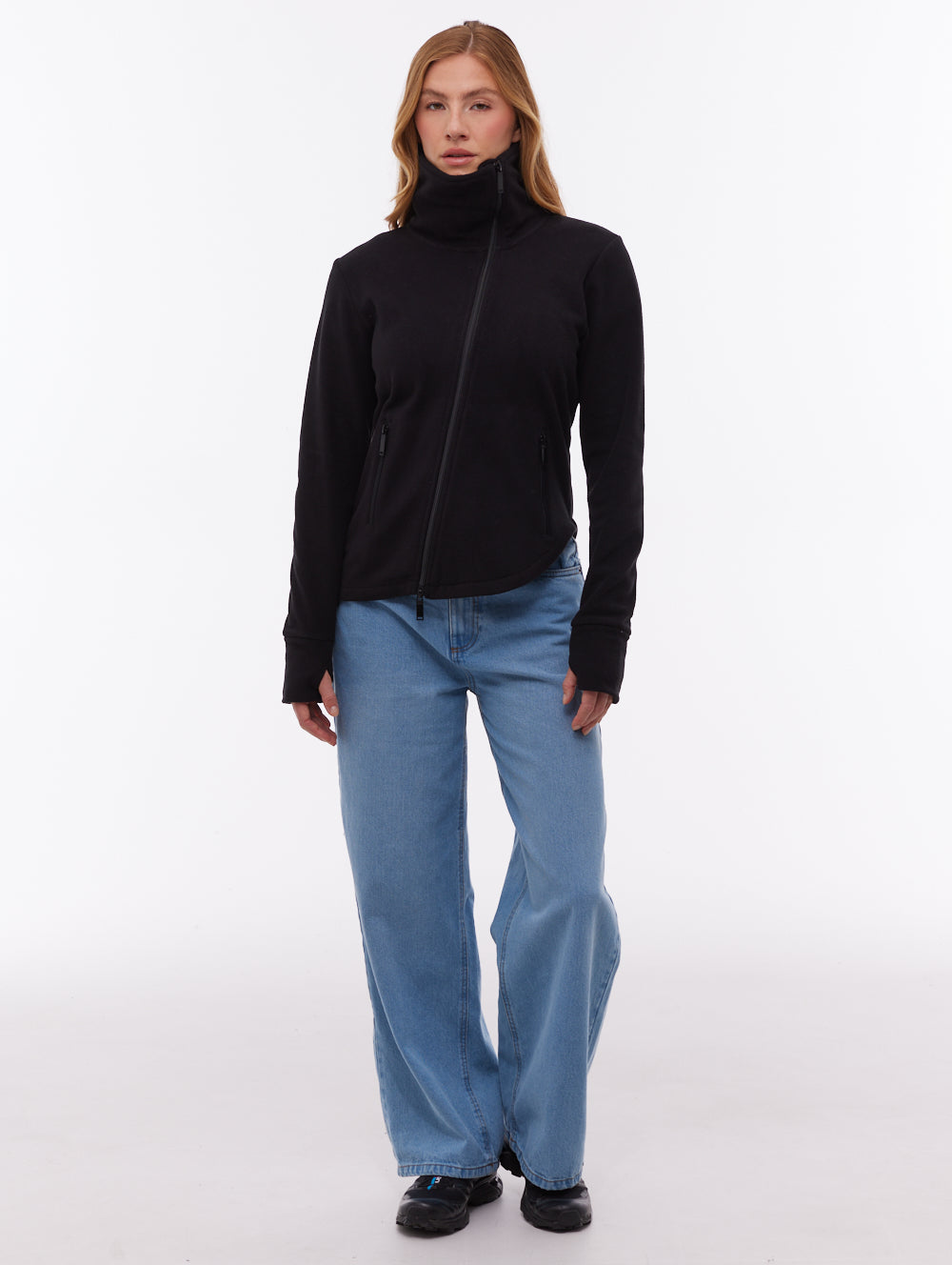 Symmy Asymmetric Zip-Up Funnel Neck - Black