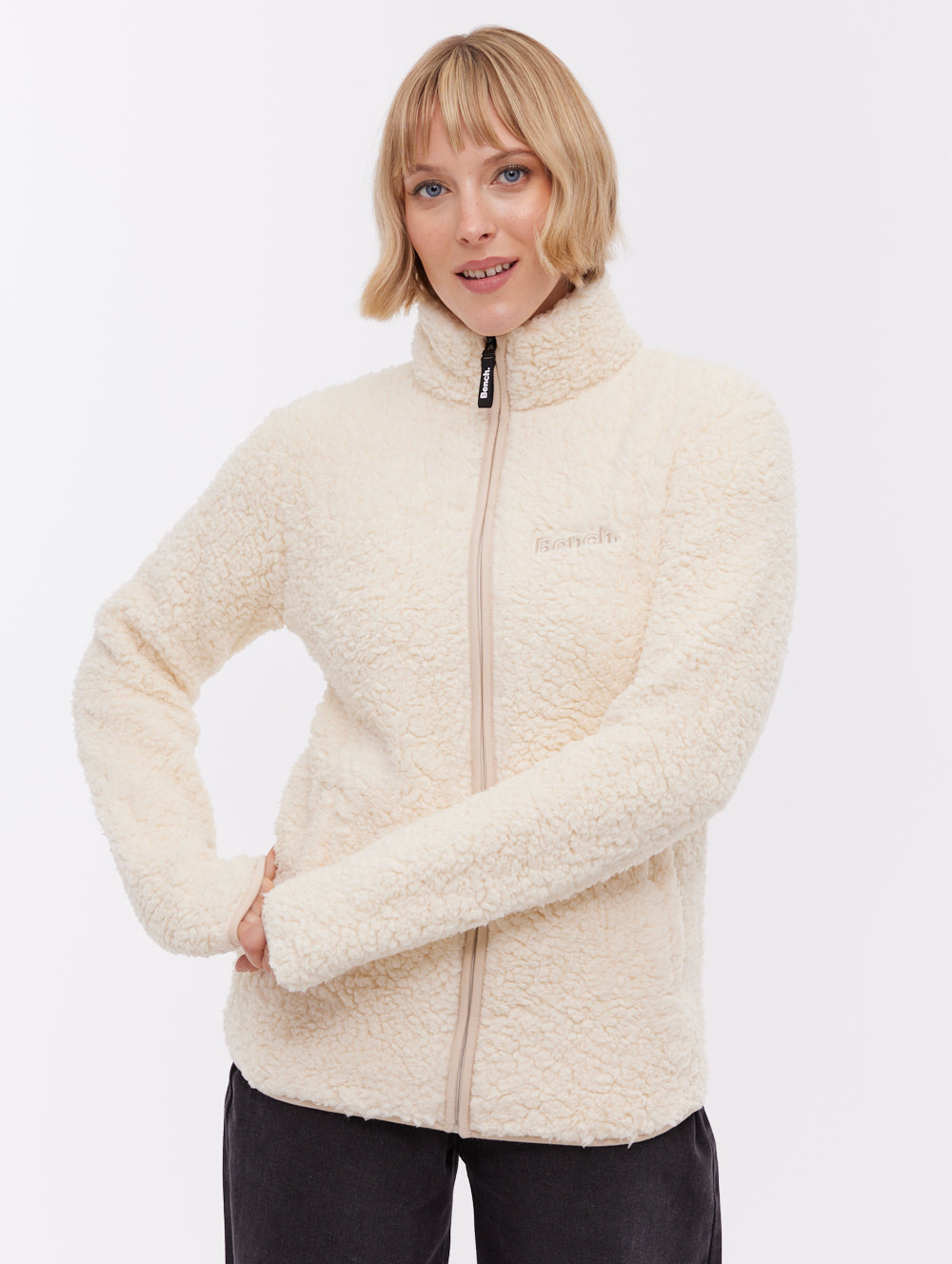 Klea Fleece Funnel Zip-Up - White