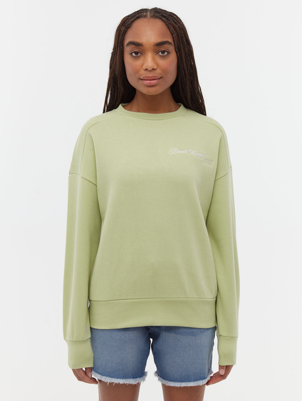 Desta Green Crews Embroidery Front and Back Shot 1