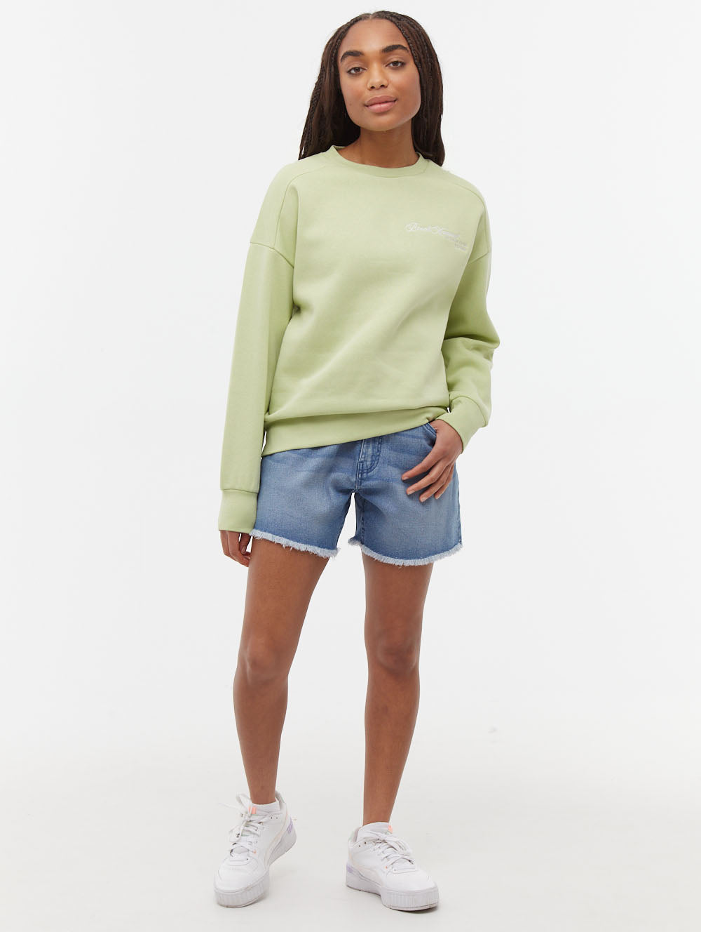 Desta Green Crews Embroidery Front and Back Shot 1