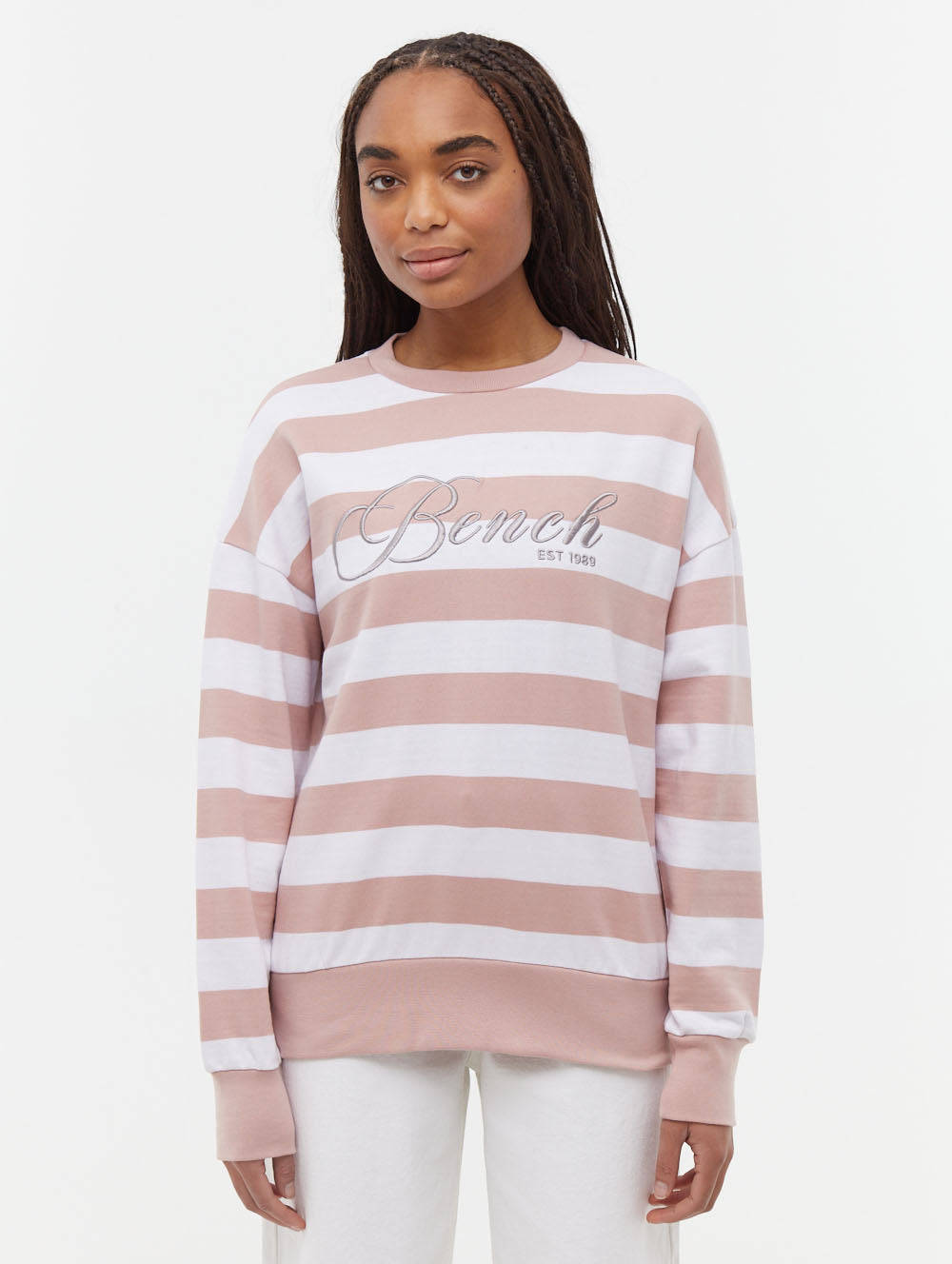 Hanneli Pink Crews Striped Embroidery Shot 1