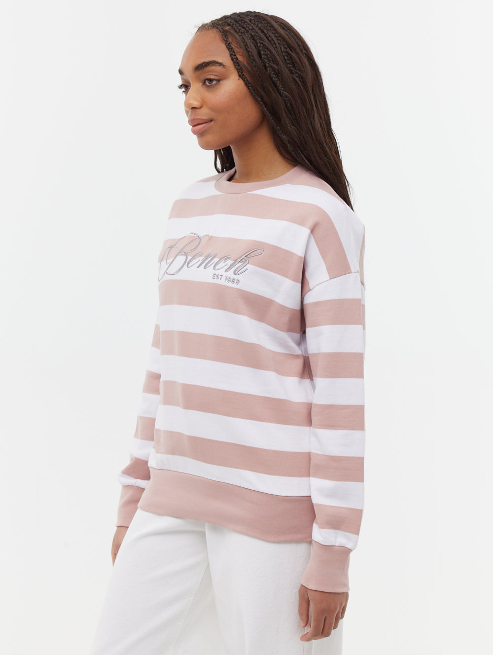 Hanneli Striped Crew Neck Sweatshirt