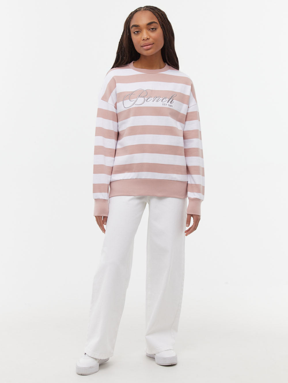Hanneli Pink Crews Striped Embroidery Shot 1
