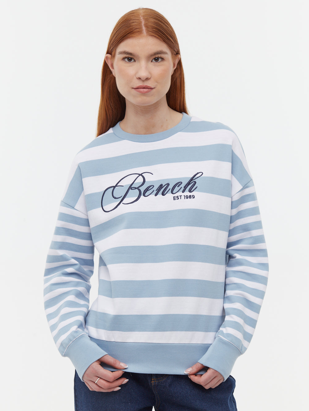 Hanneli Blue Crews Striped Embroidery Shot 1