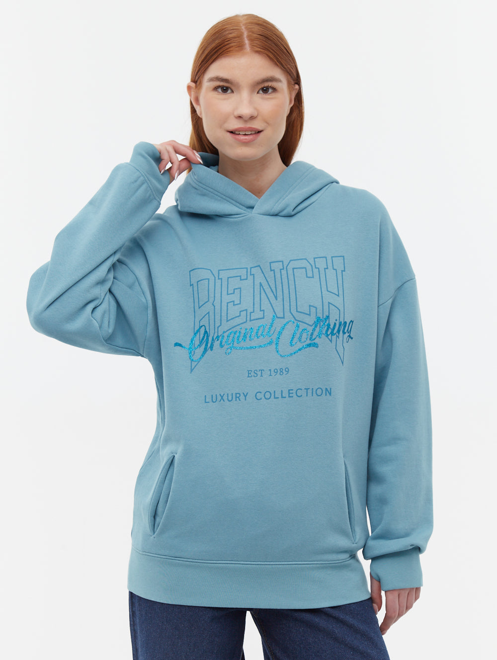 Theda Blue Hoodies Oversized Graphic Logo Shot 1