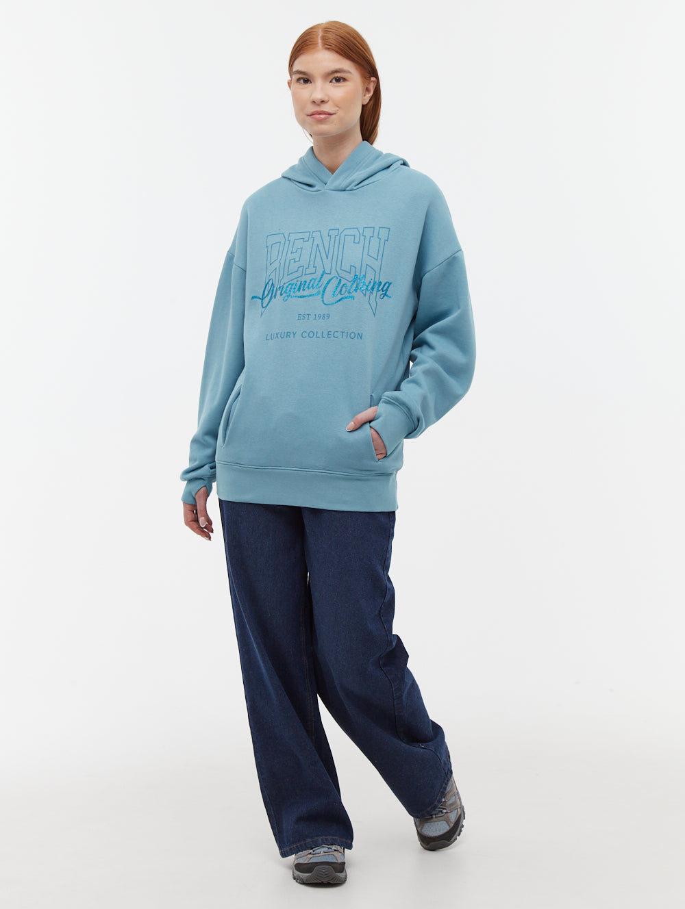 Theda Blue Hoodies Oversized Graphic Logo Shot 1