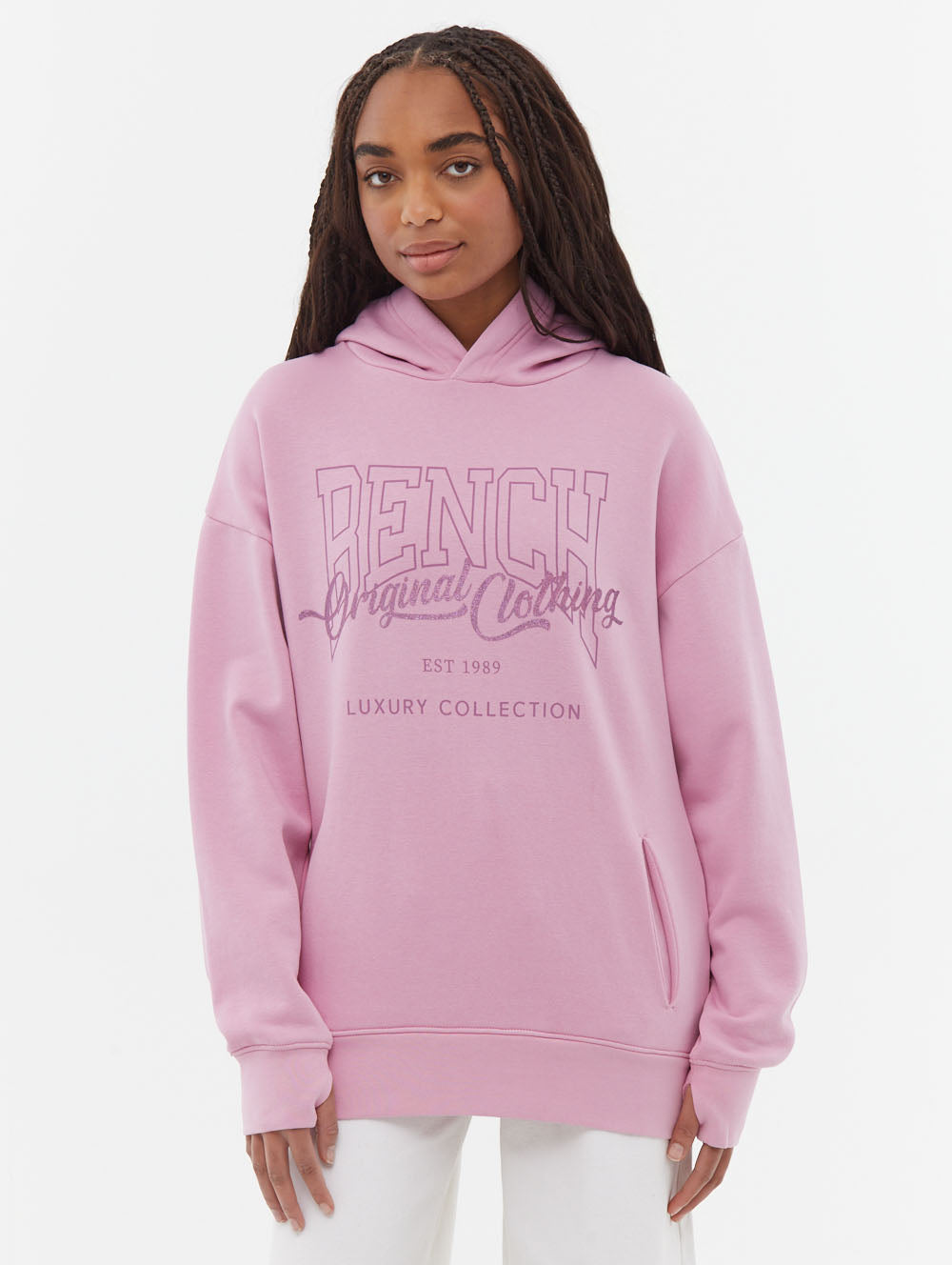 Theda Pink Hoodies Oversized Graphic Logo Shot 1
