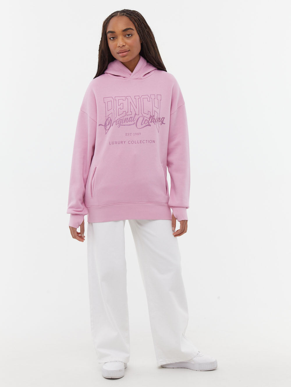 Theda Pink Hoodies Oversized Graphic Logo Shot 1