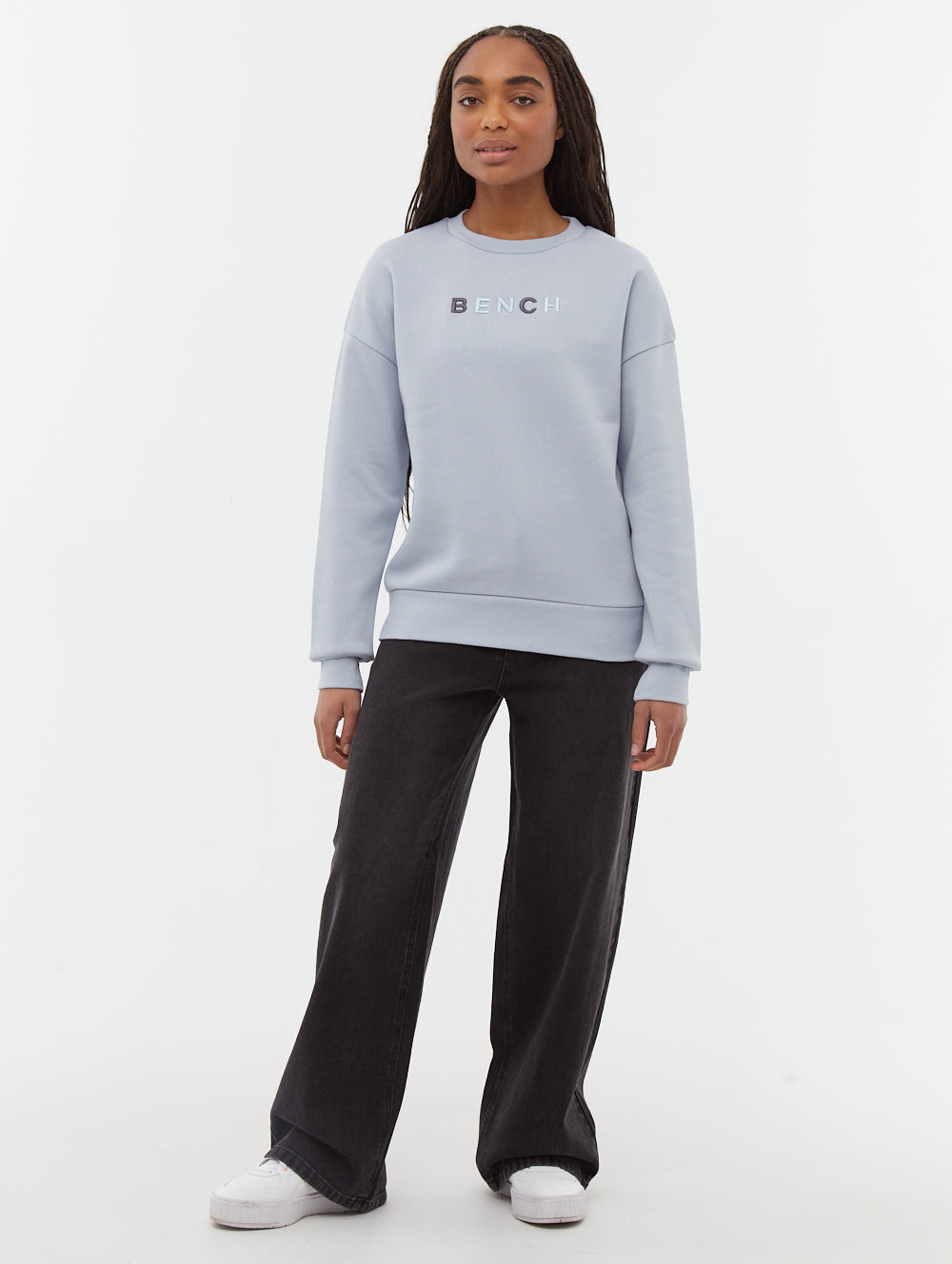 Lilem Blue Crews Oversized Embroidery Front Back Shot 1