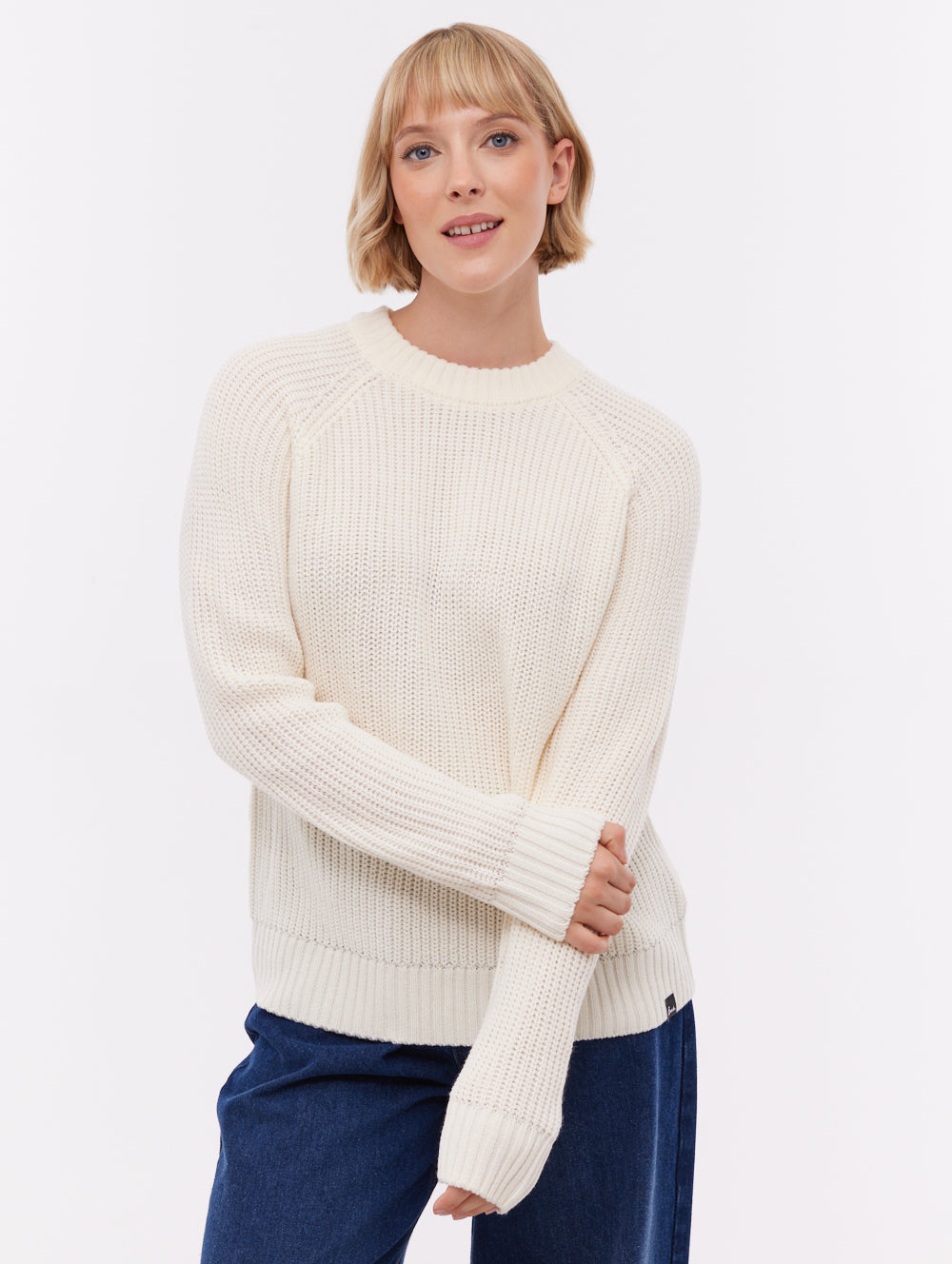 Georgiana Raglan Crew Neck Sweater - White